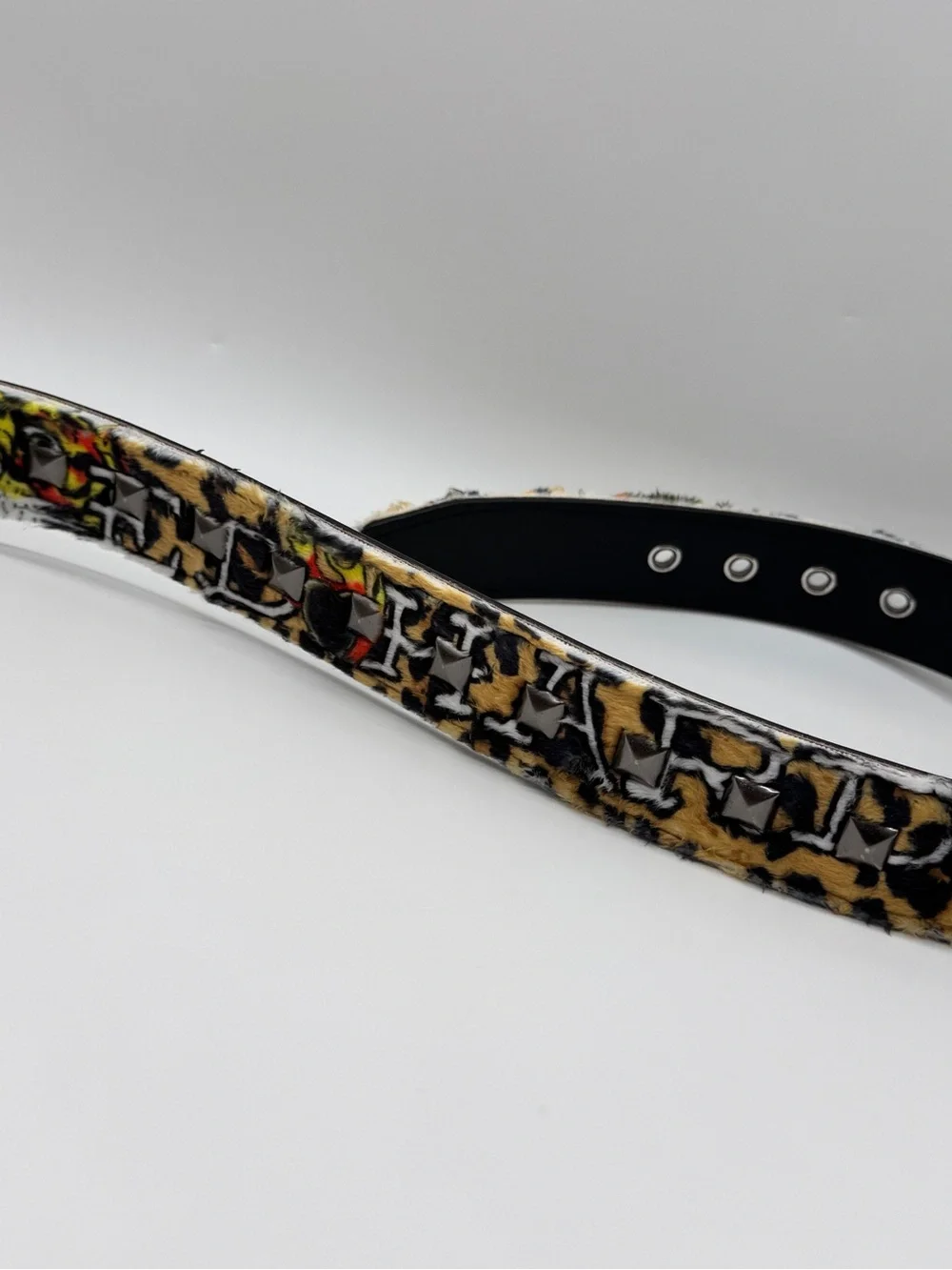 Ed Hardy Belt Size 34 Tiger Leopard Print Studded Faux Fur Rhinestone Buckle NWT